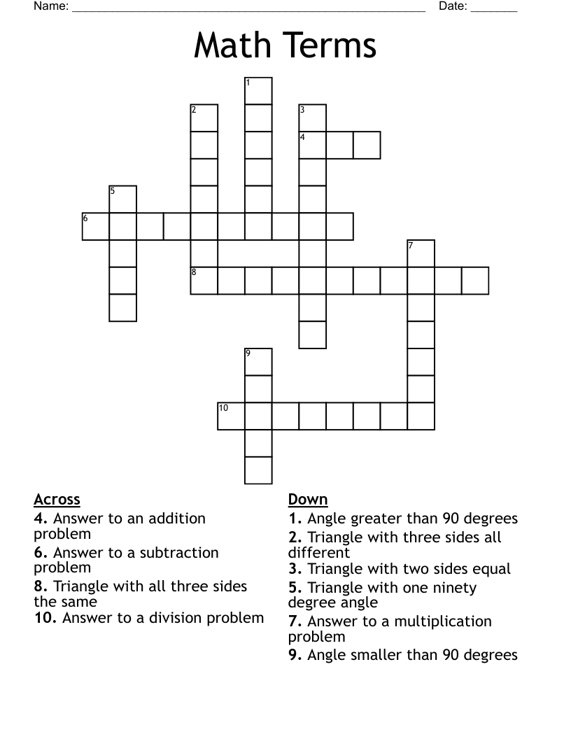 Math Terms Crossword WordMint