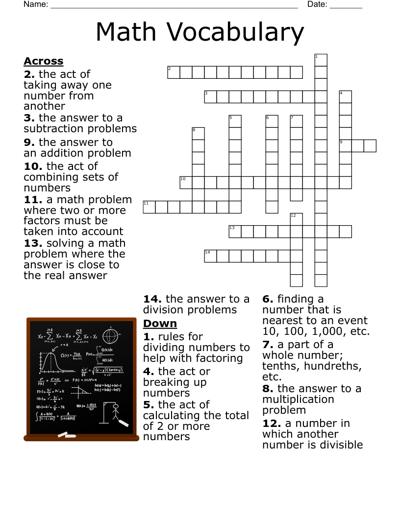 Math Vocabulary Crossword WordMint