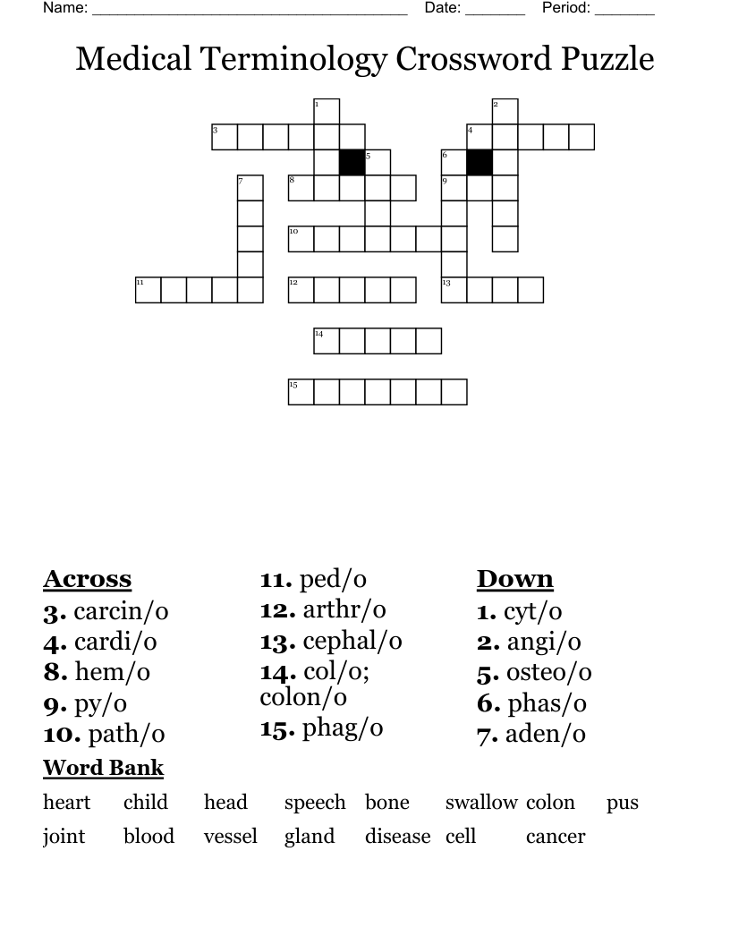Medical Terminology Crossword Puzzle WordMint