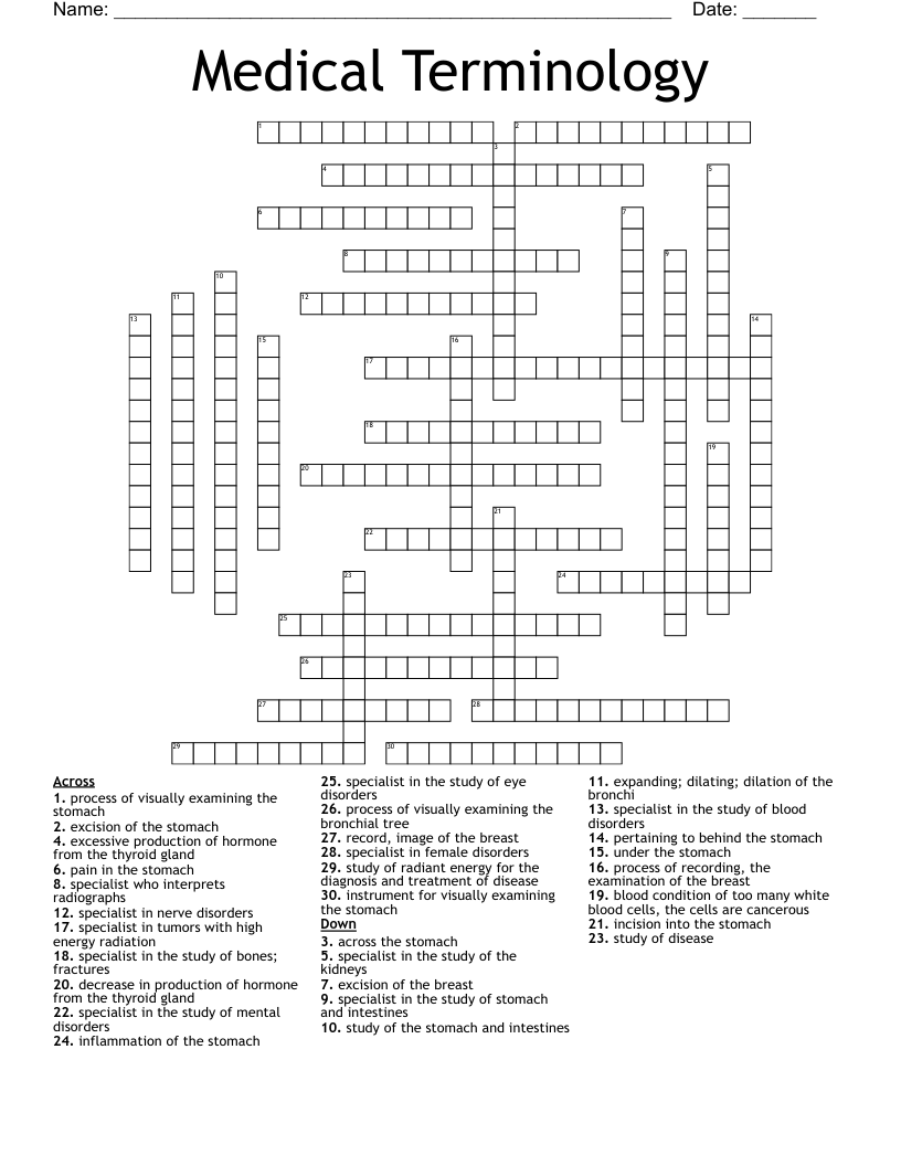 Medical Terminology Crossword WordMint