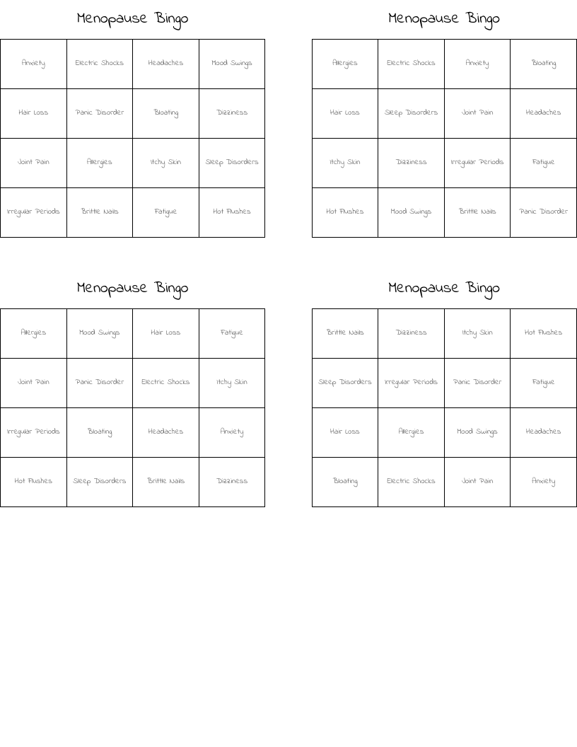 Menopause Bingo WordMint
