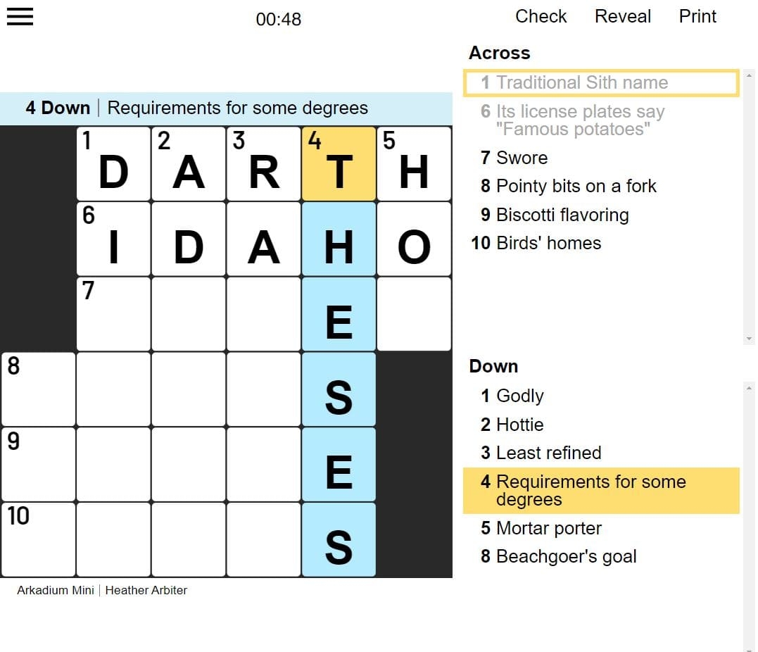 Mini Crossword Free Online Game Star Tribune