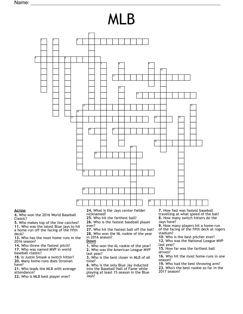 MLB Crossword WordMint