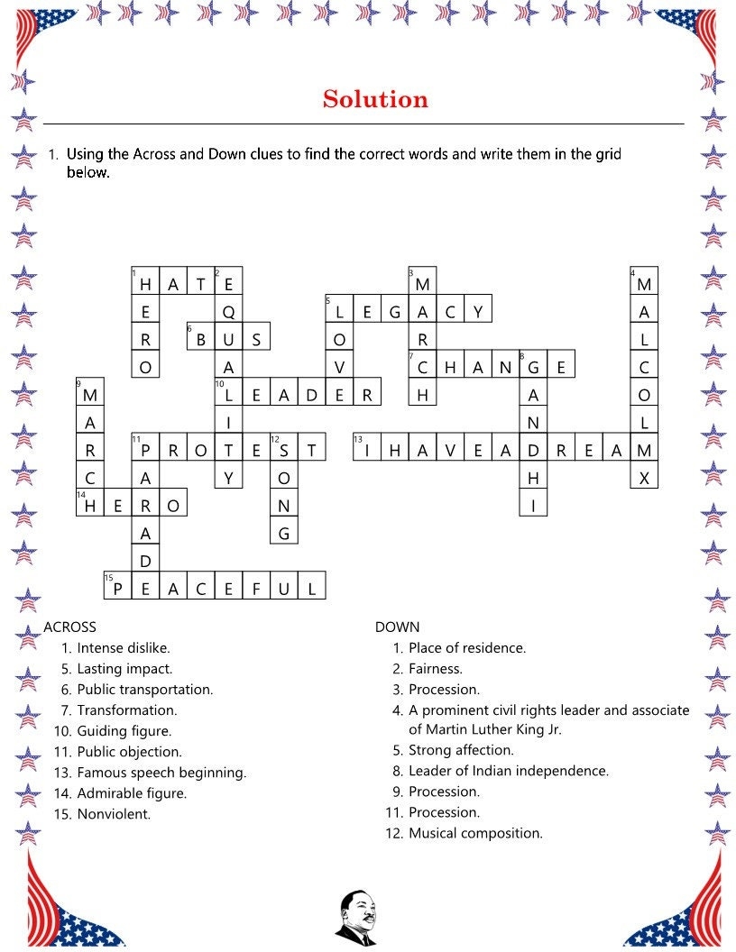 martin luther king crossword puzzle printable