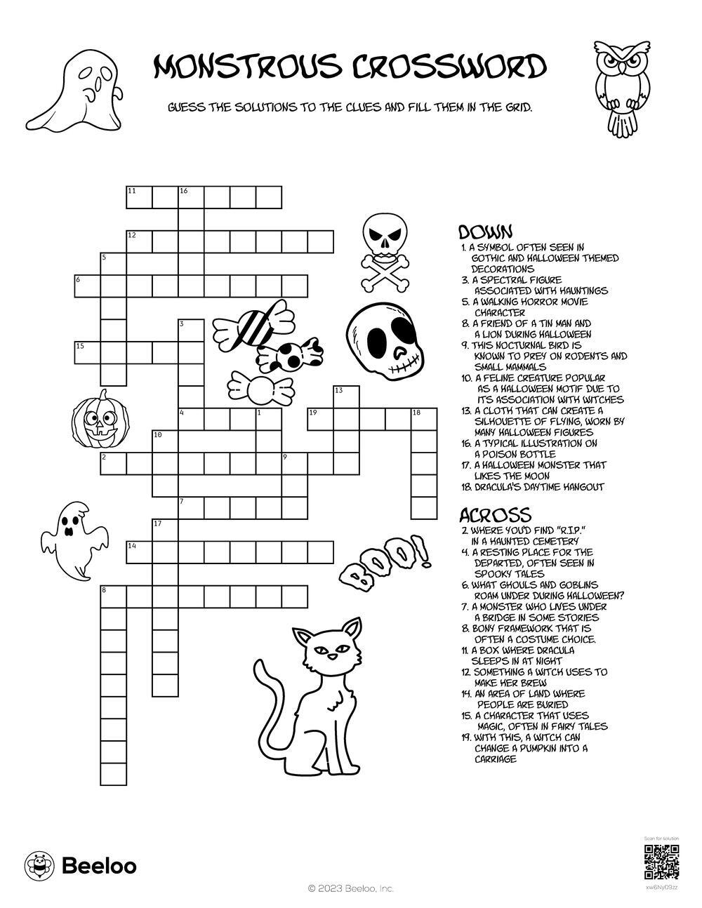 horror movie crossword puzzles printable
