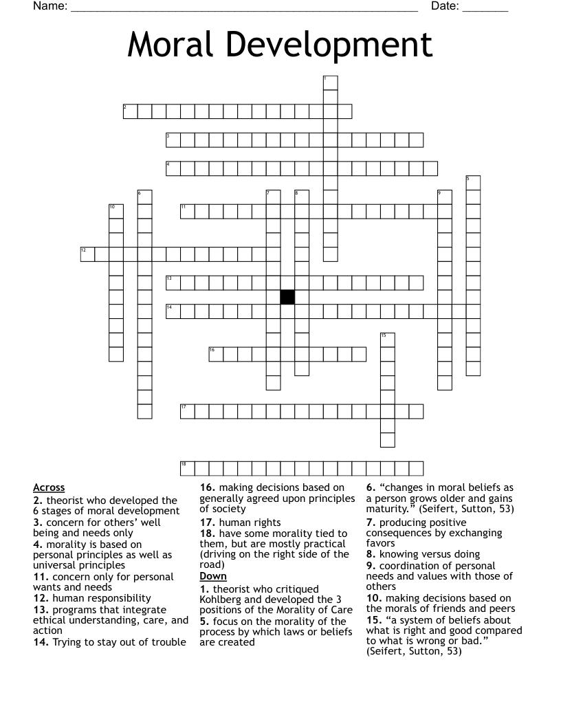 Moral Development Crossword WordMint