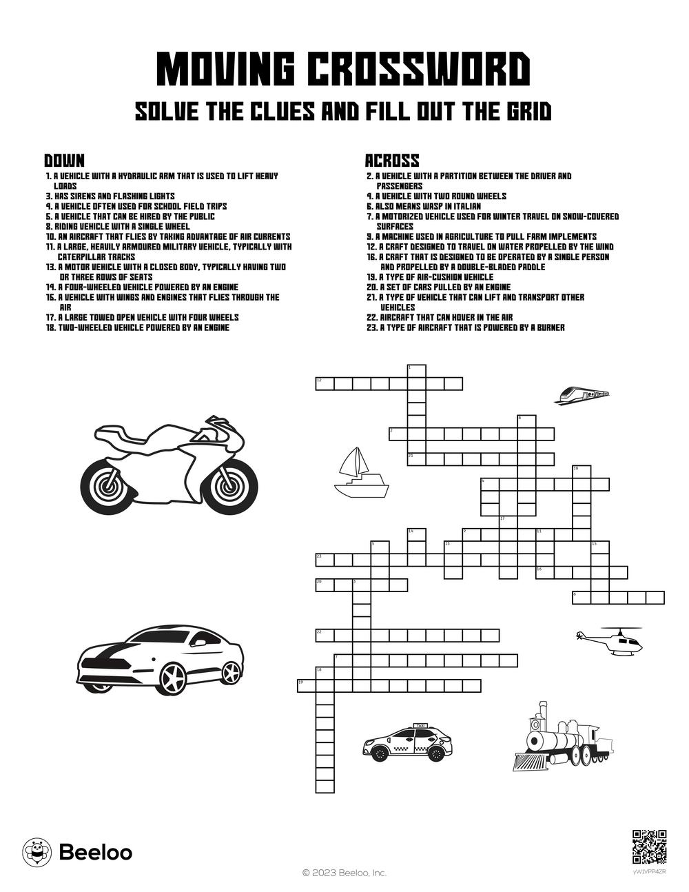 car crossword puzzles printable