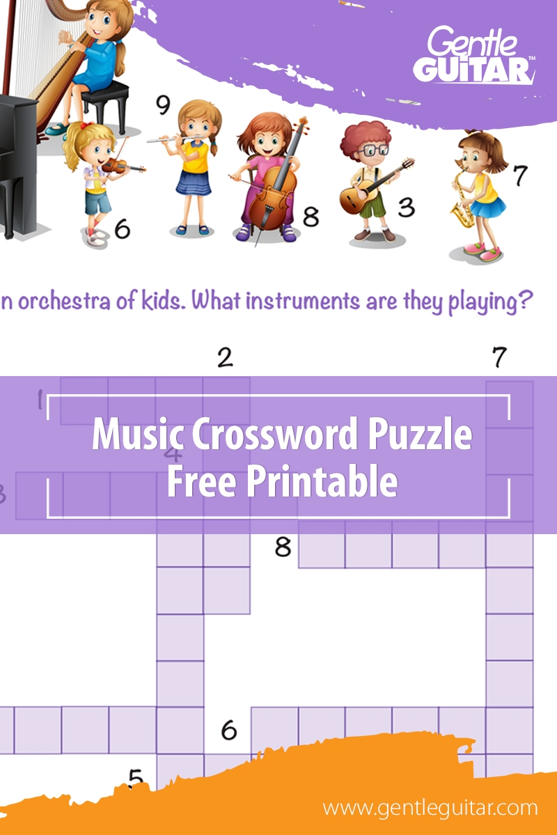 Music Crossword Puzzles Printable Orchestra Kids Gentle Guitar 