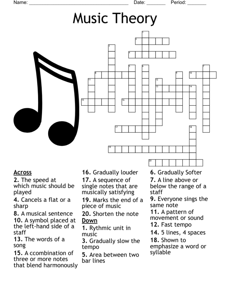 Music Terms Worksheet WordMint