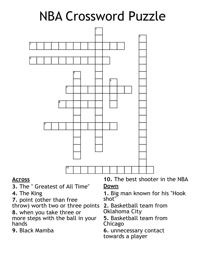 NBA Crossword Puzzle WordMint