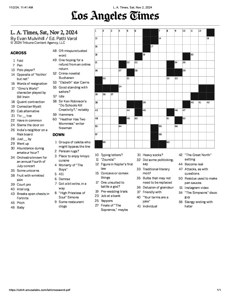 free printable crossword puzzles la times