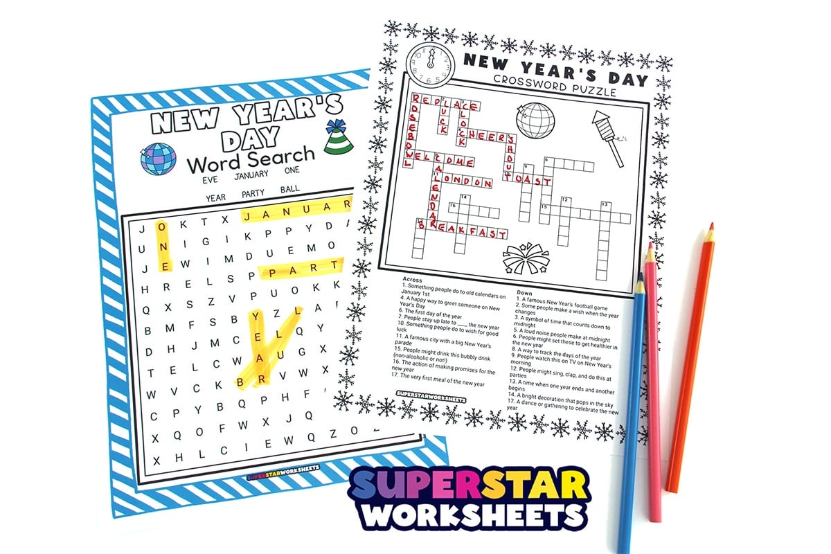 free printable new year's crossword puzzle