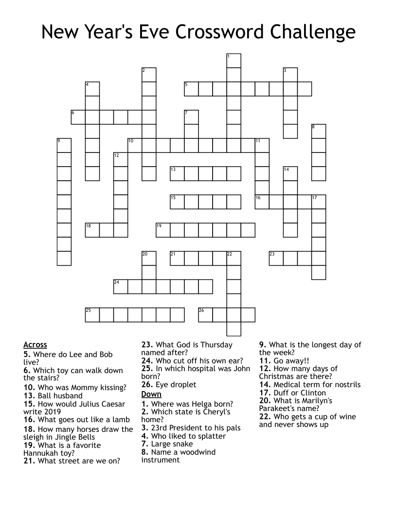 New Year s Eve Crossword Challenge WordMint
