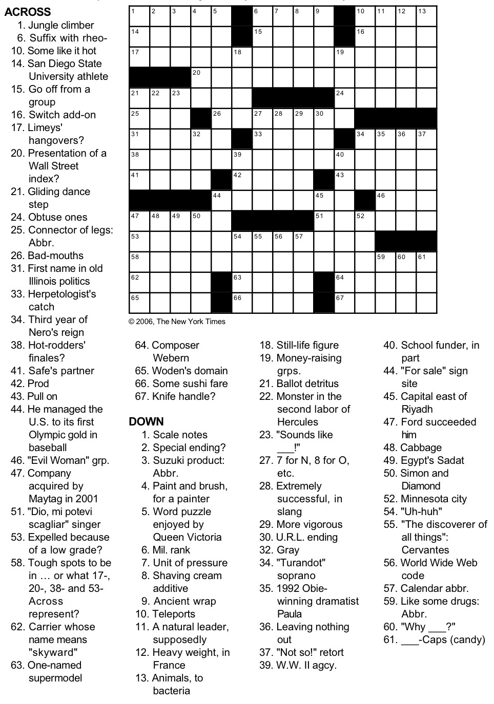 New York Times Crossword Puzzle By George Barany And Michael Shteyman New York Times Crossword Puzzle By George Barany And Michael Shteyman