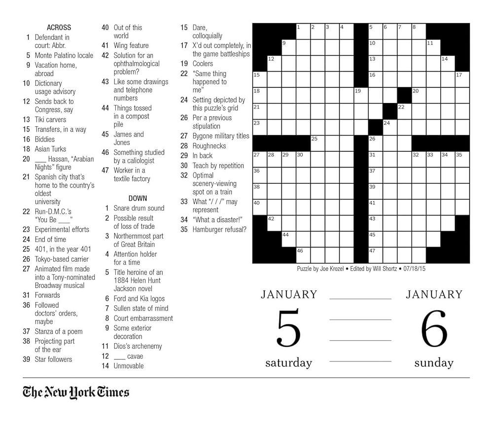 New York Times Crossword Puzzles 2019 Day to Day Calendar Amazon tr Oyuncak
