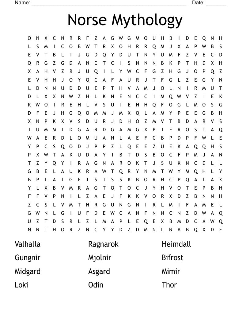 Norse Mythology Word Search WordMint