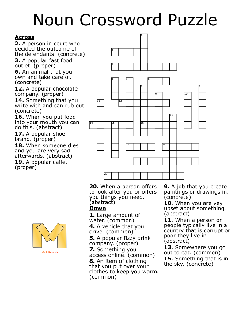 Noun Crossword Puzzle WordMint