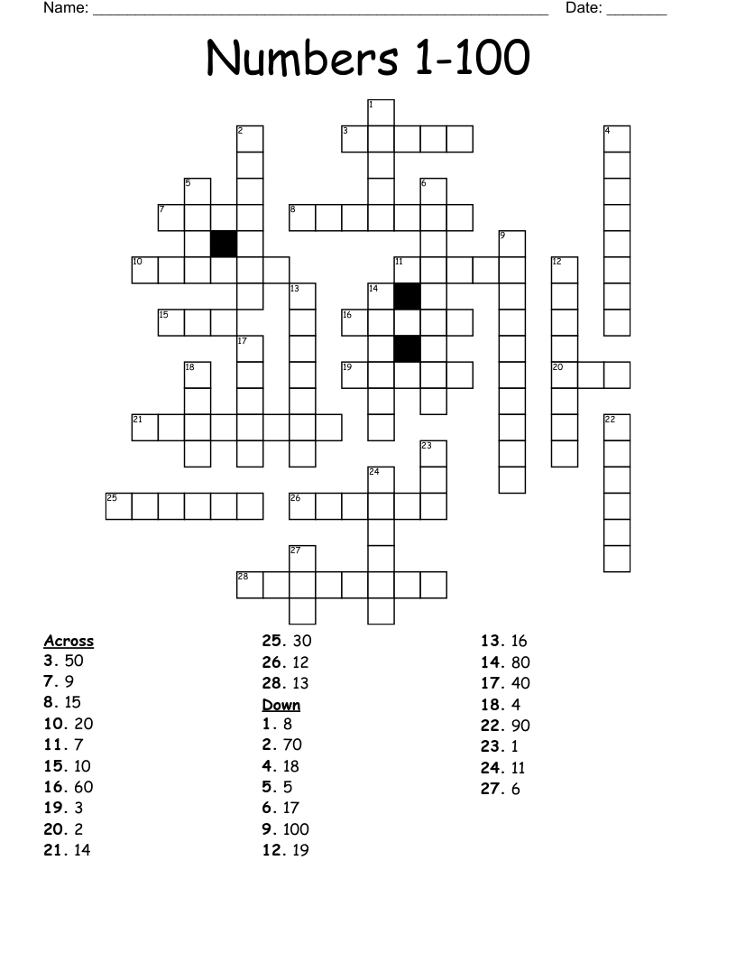 number crossword puzzles printable