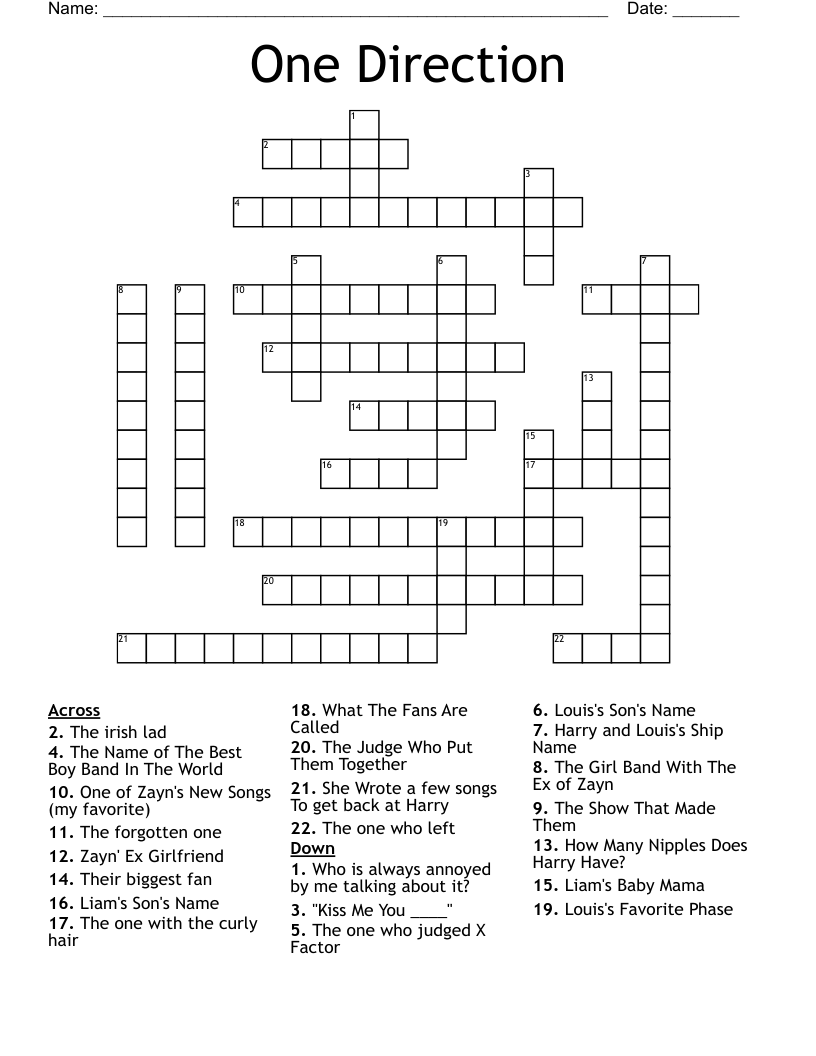 One Direction Crossword WordMint