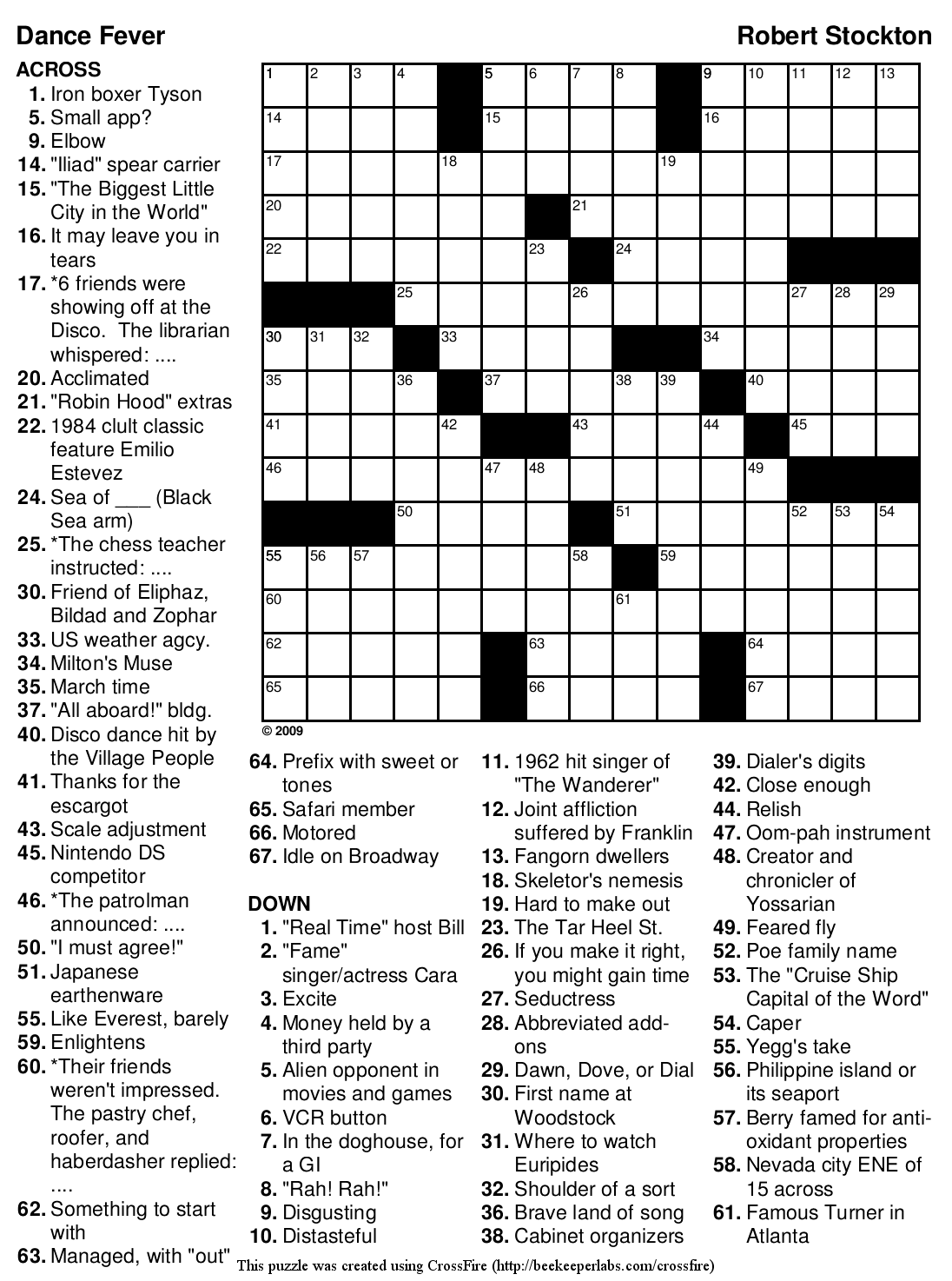 printable dance crossword puzzles