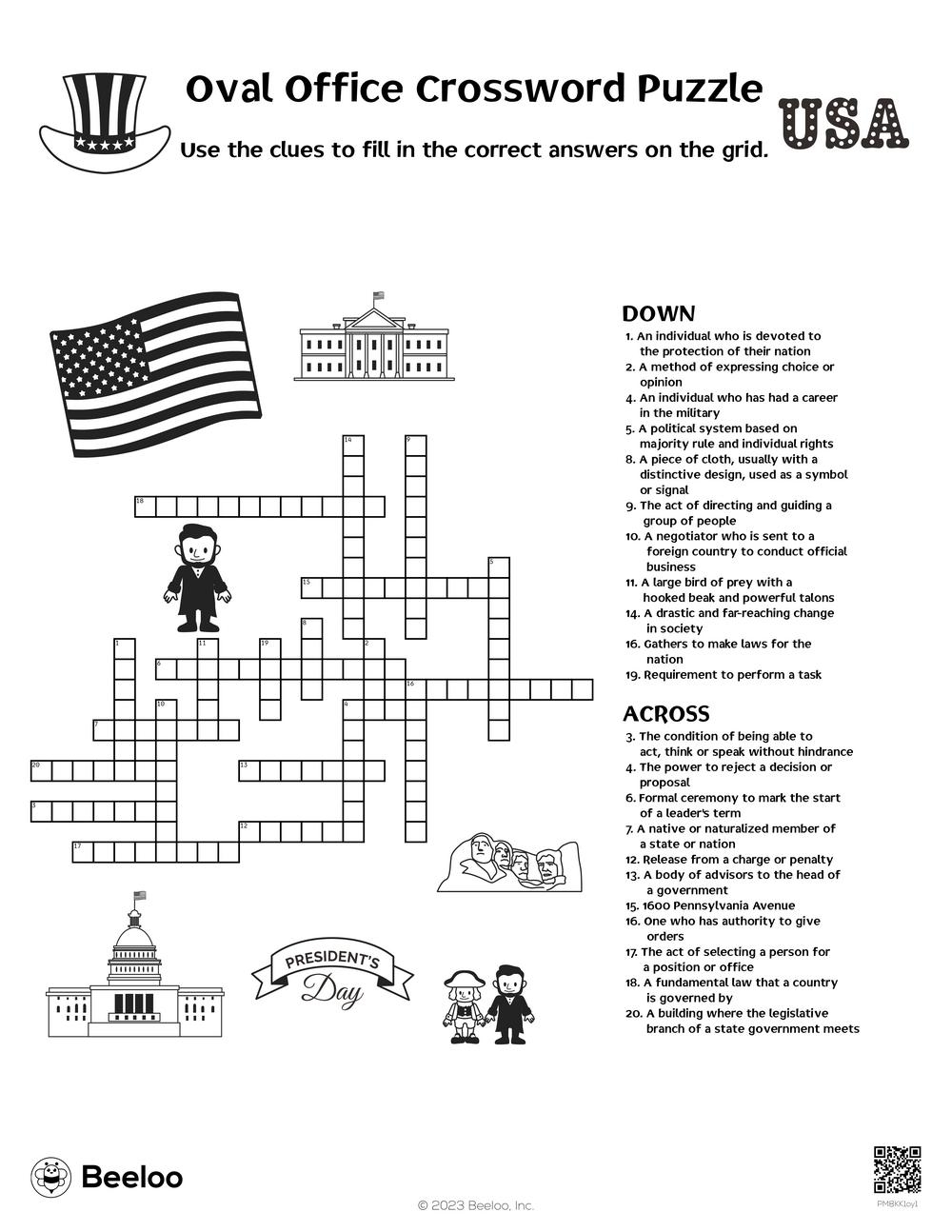 Oval Office Crossword Puzzle Beeloo Printable Crafts And Activities For Kids