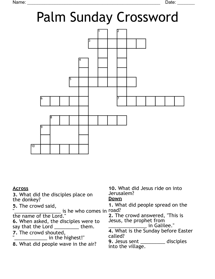 Palm Sunday Crossword WordMint Palm Sunday Crossword WordMint