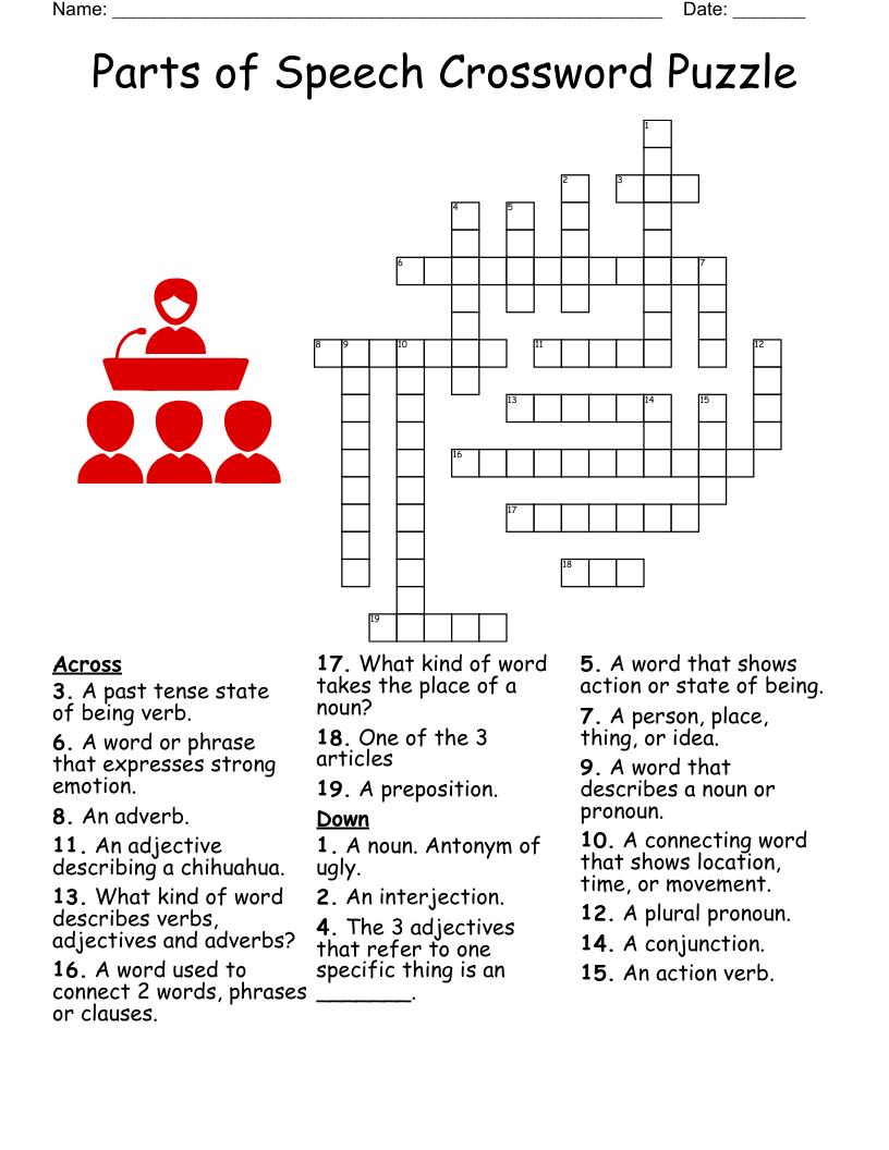 Parts Of Speech Crossword Puzzle WordMint