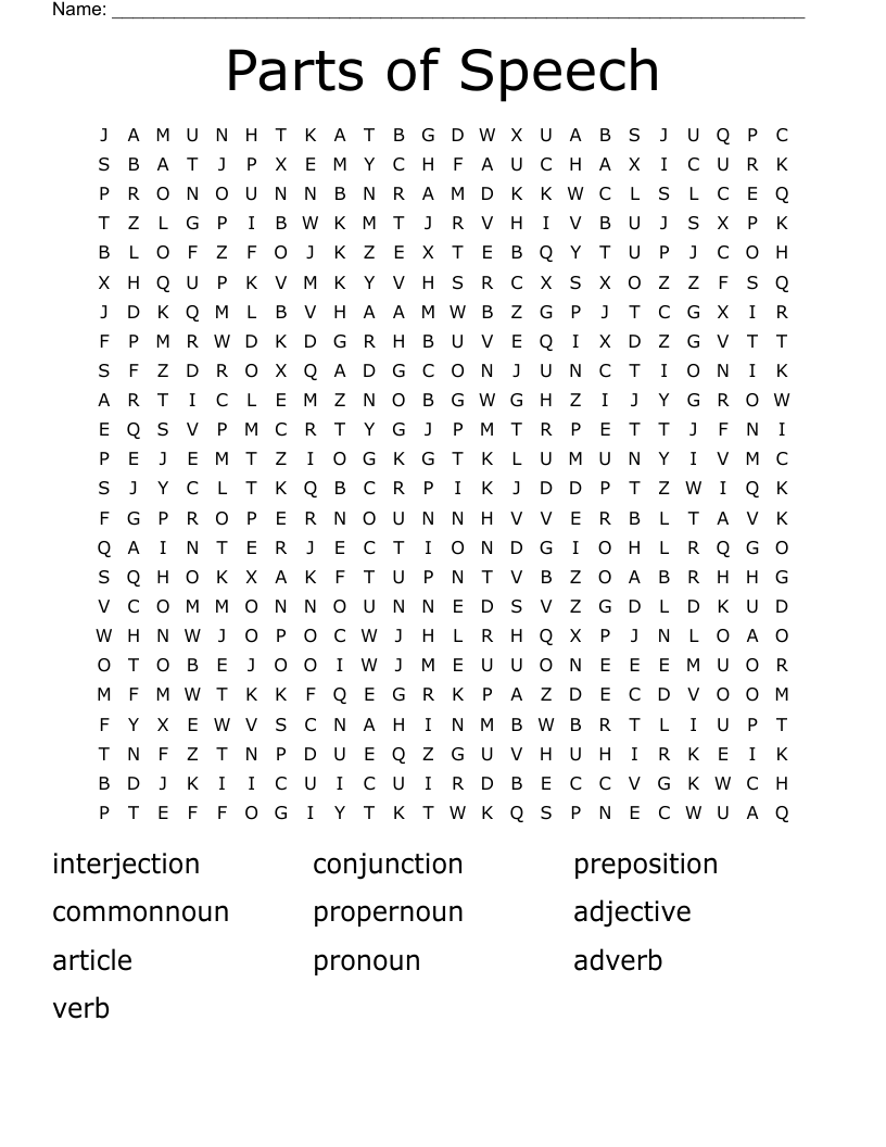 Parts Of Speech Word Search WordMint