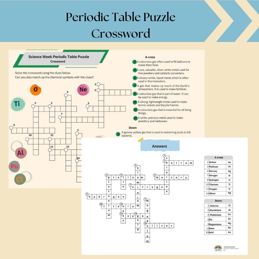 Periodic Table Puzzle Crossword science Week printable Periodic Table Crossword Puzzle Elements periodic Table Worksheet printable Etsy