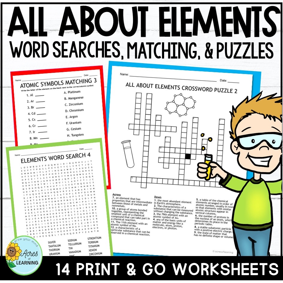 periodic table crossword puzzles printable answers