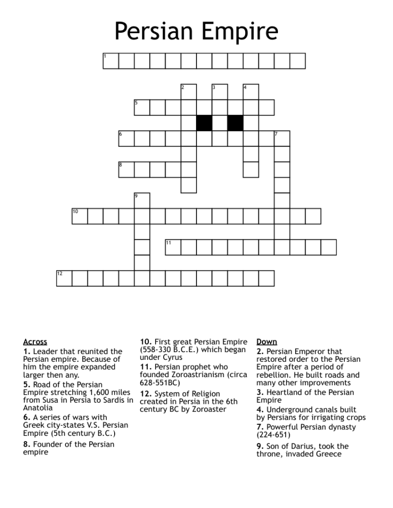 Persian Empire Crossword WordMint