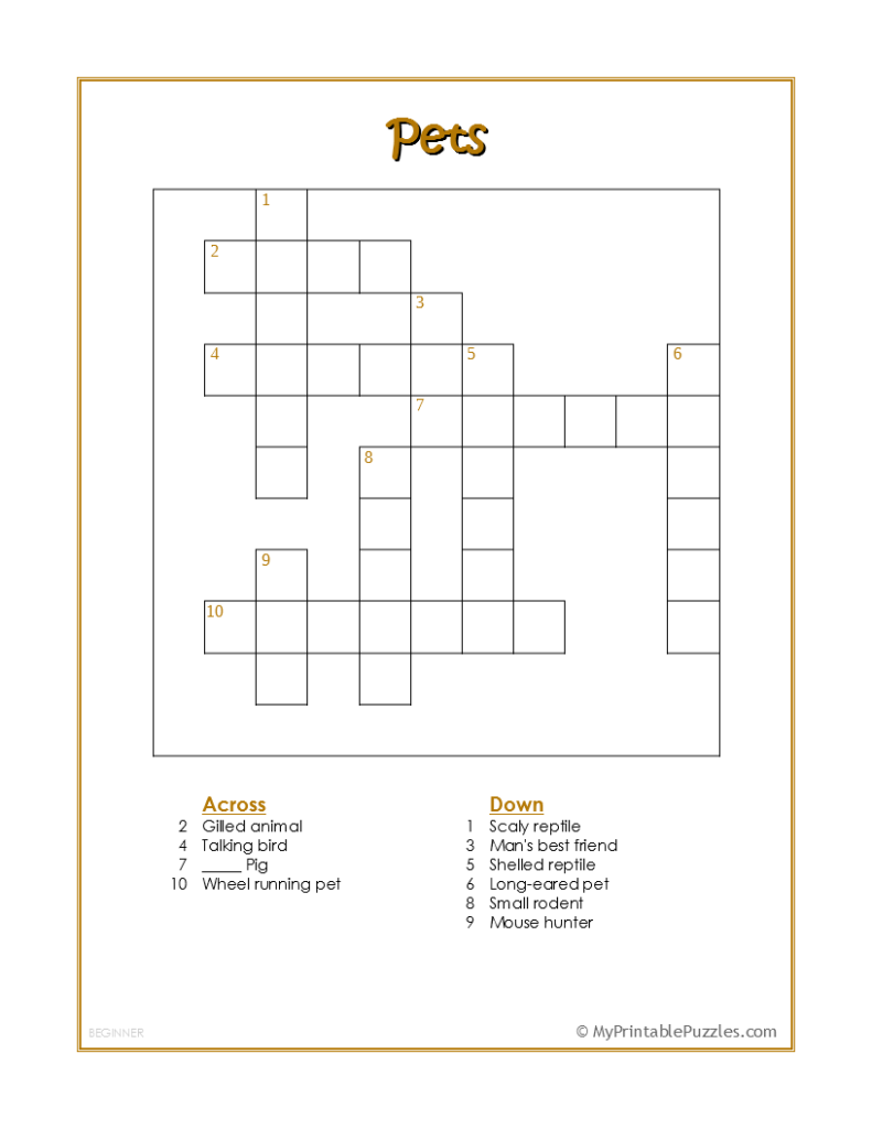 animal crossword puzzles printable for adults easy