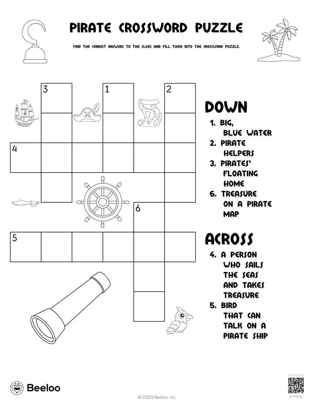 Pirate Crossword Puzzle Beeloo Printable Crafts And Activities For Kids