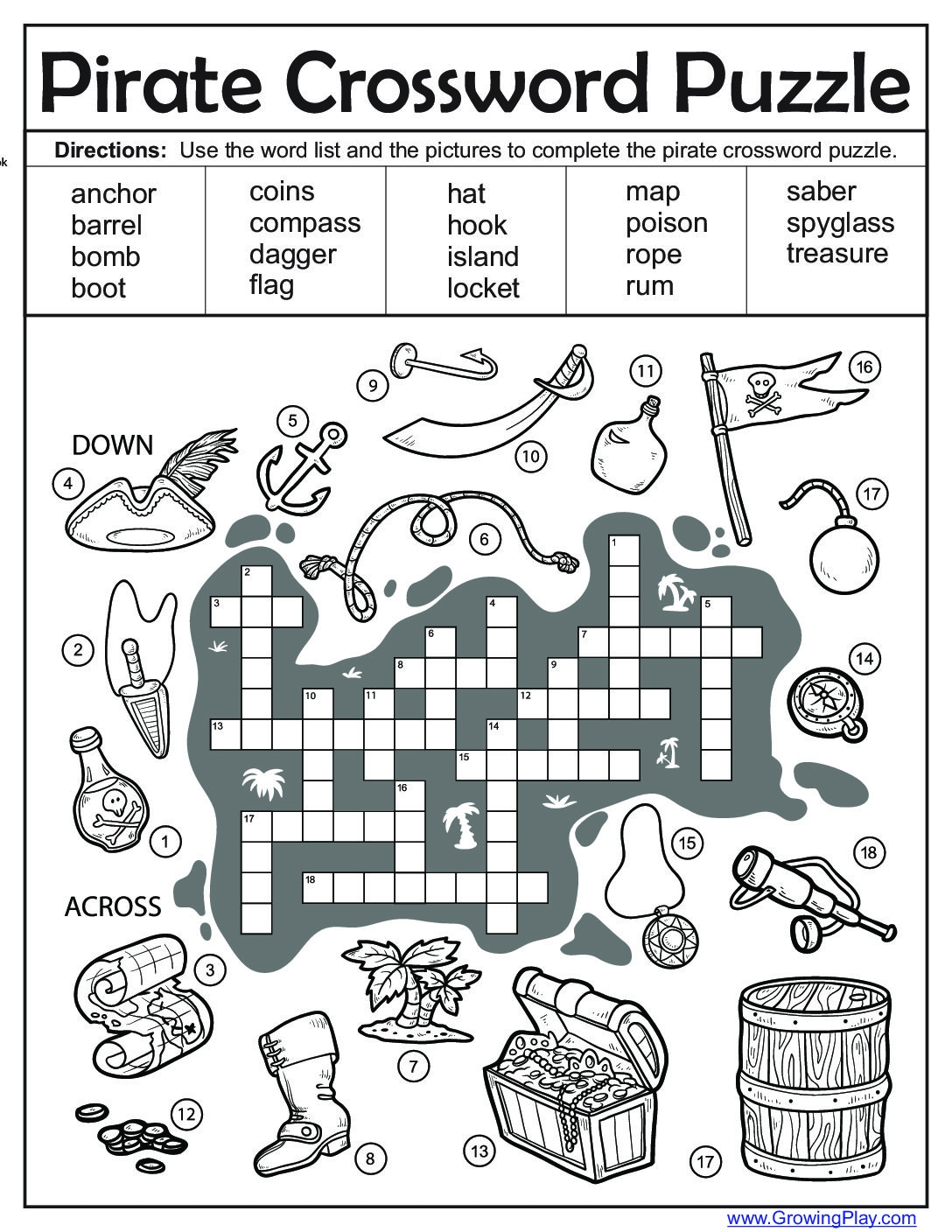 Pirate Crossword Puzzle Growing Play