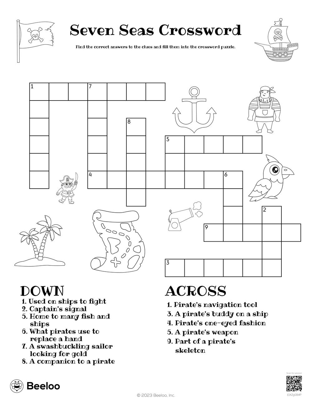 Pirate themed Crossword Puzzles Beeloo Printable Crafts And Activities For Kids
