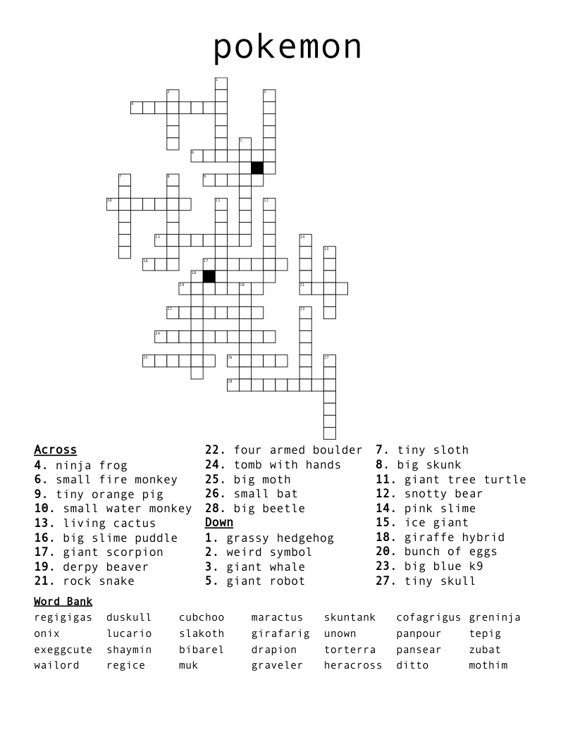 Pokemon Crossword WordMint