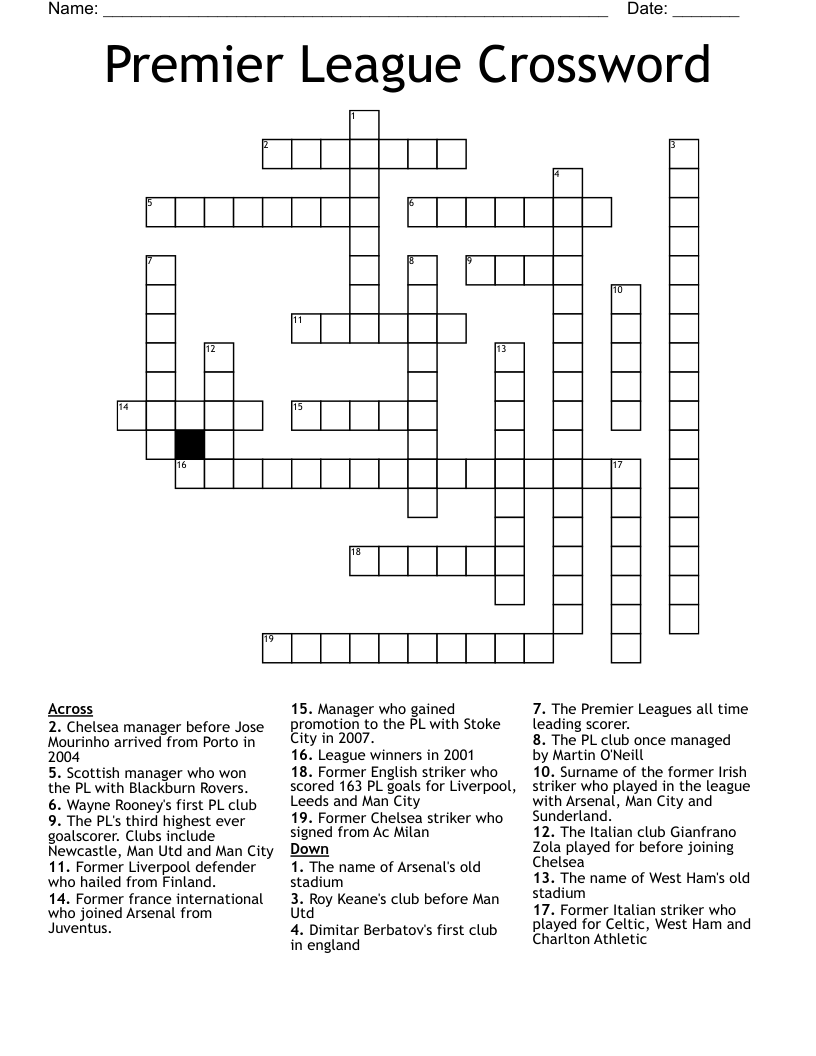 Premier League Crossword WordMint