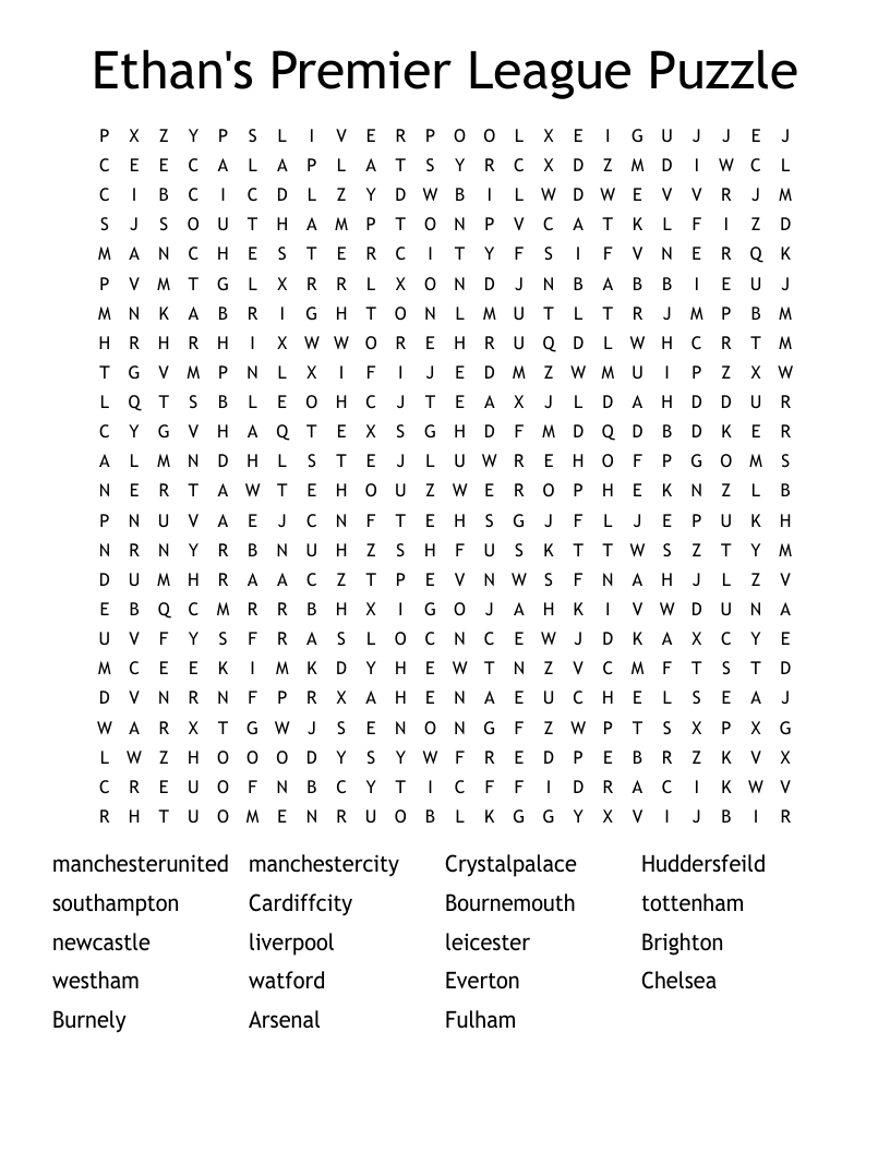 Premier League Word Search WordMint