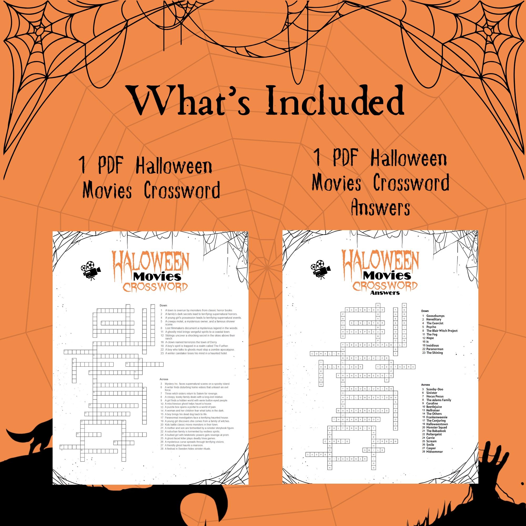 Printable Halloween Movies Crossword Horror Film Trivia Game Fun Spooky Party Activity For Adults Family Or Friends Night Etsy