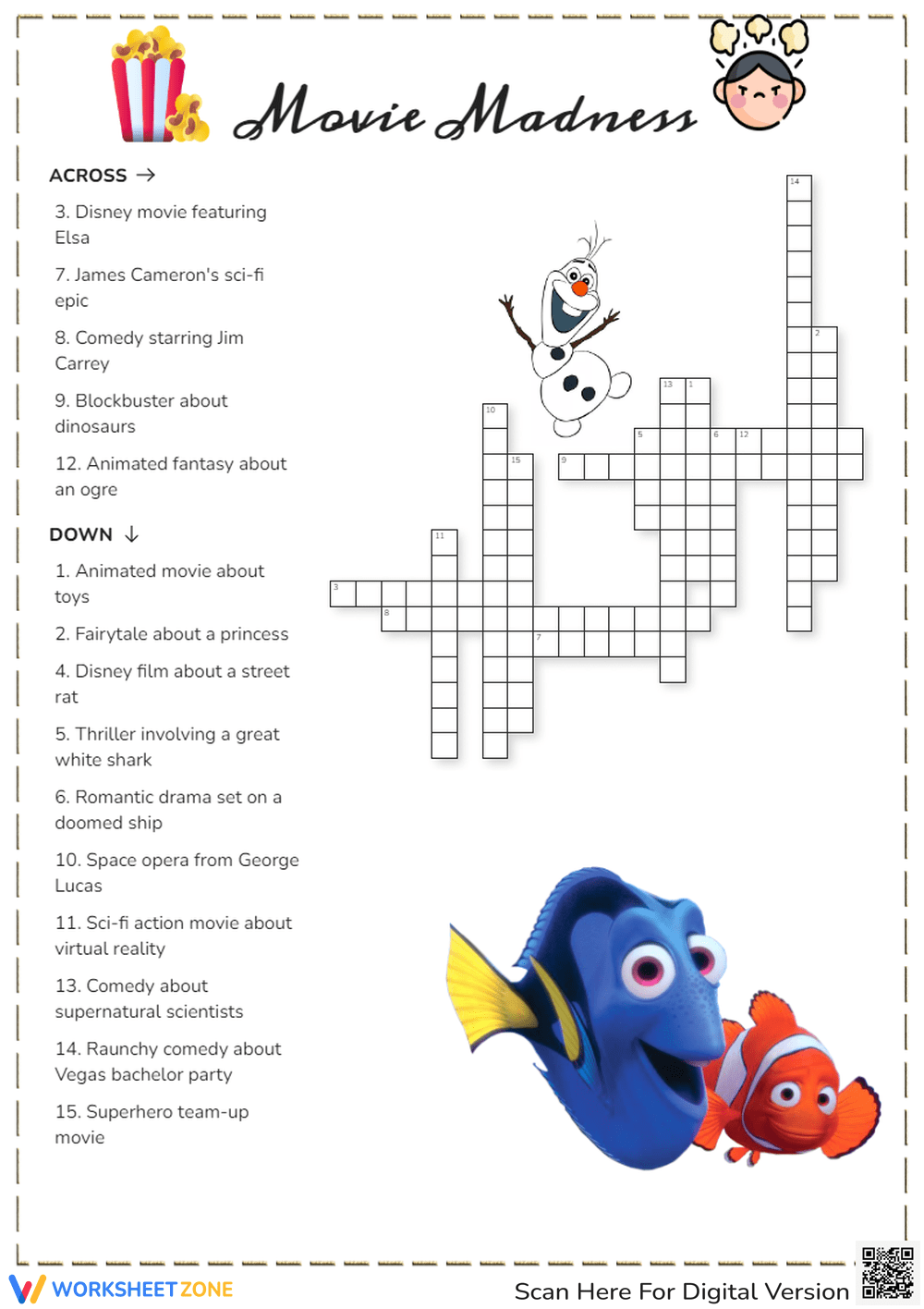 movie themed crossword puzzles printable