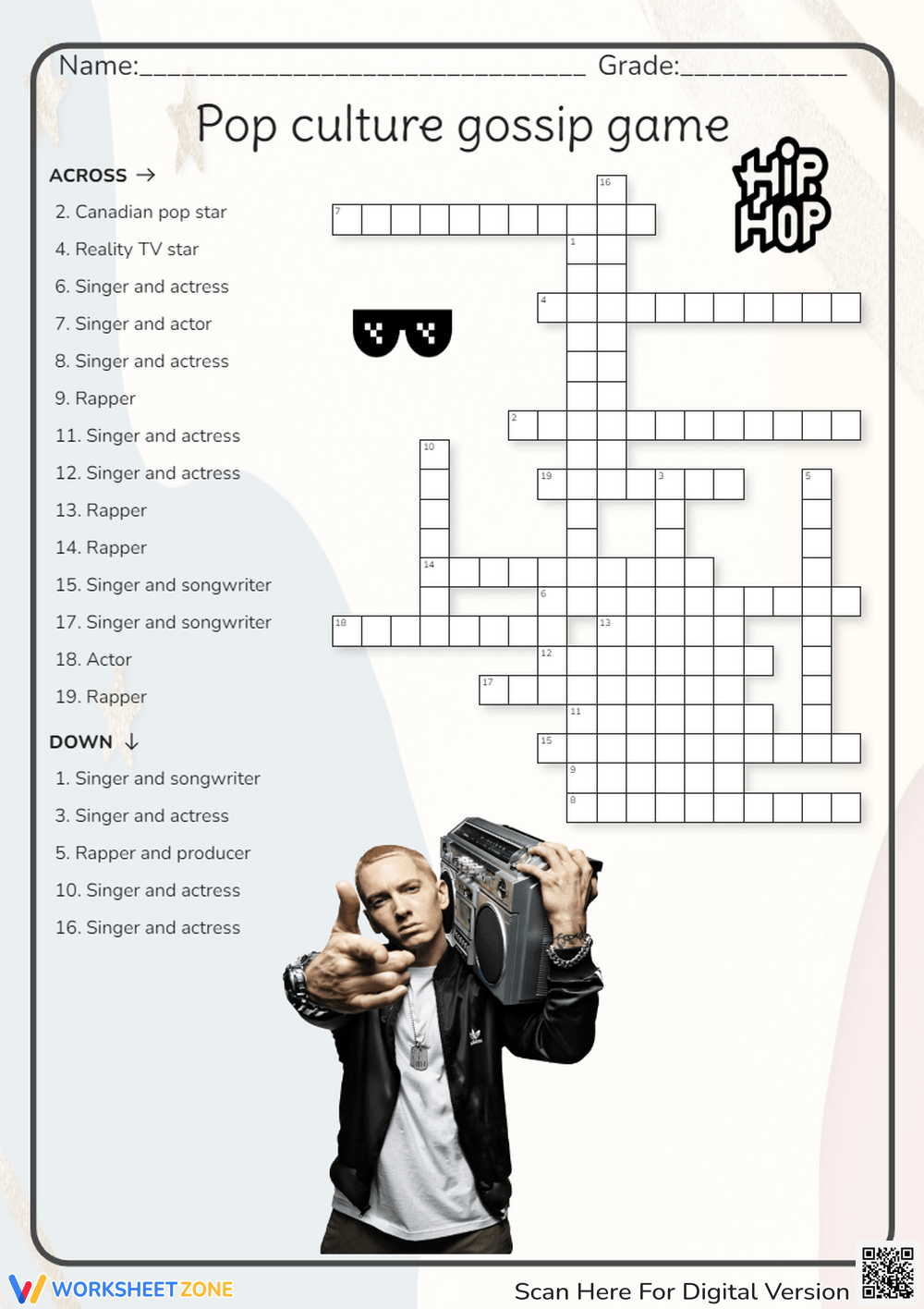 Printable Pop Culture Crossword Puzzles Worksheets