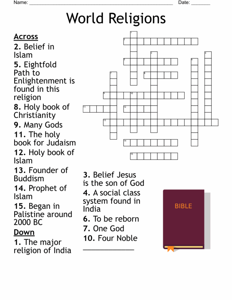 Religion Belief Crosswords Word Searches Bingo Cards WordMint