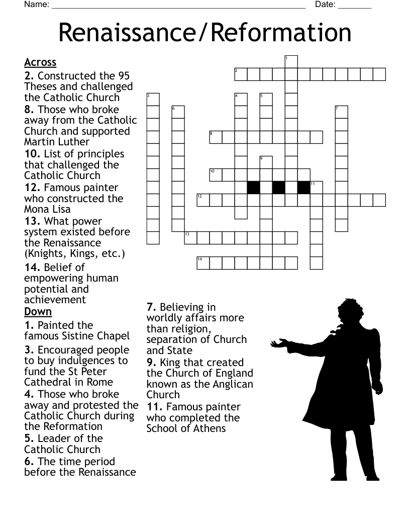 Renaissance Reformation Crossword WordMint