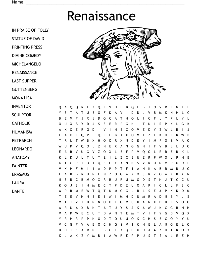 free printable crossword puzzles for the renaissance