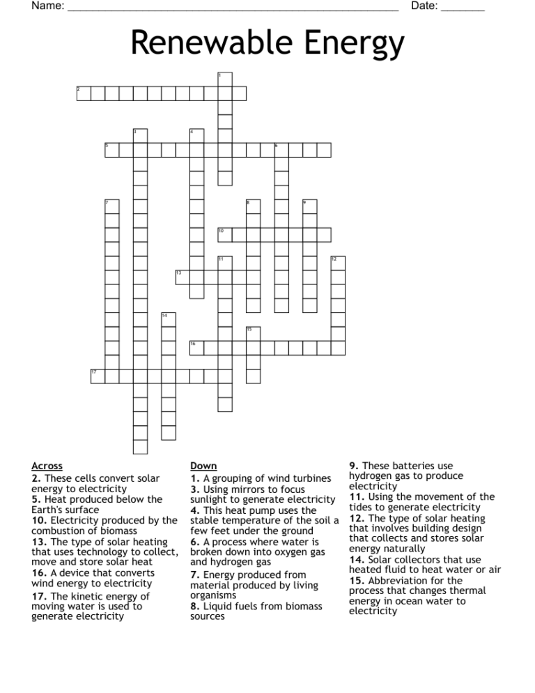 Renewable Energy Crossword WordMint