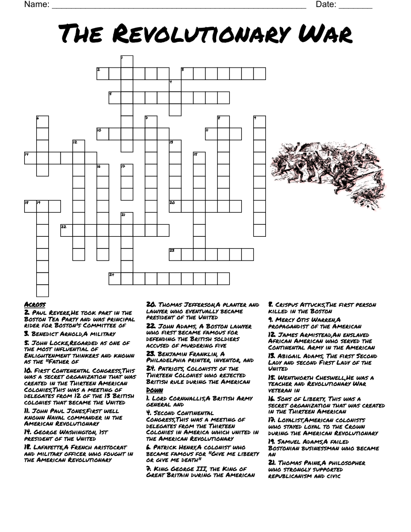 Revolutionary War Crossword Puzzle WordMint