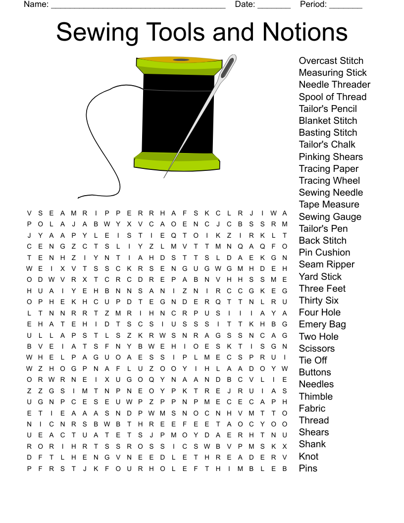 Sewing Crossword Beginner WordMint