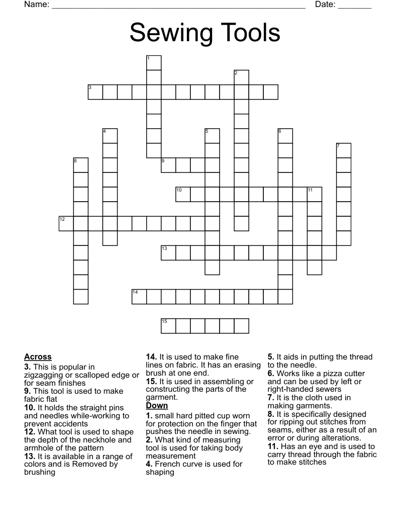 Sewing Tools Crossword WordMint