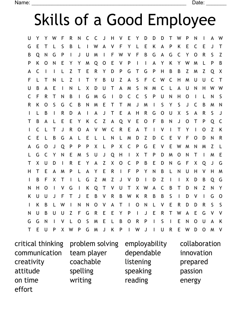 Skills Of A Good Employee Word Search WordMint