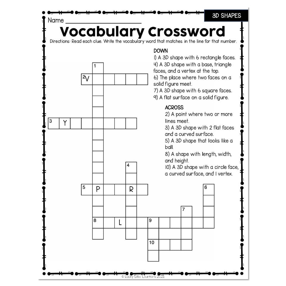 Small Group And Intervention Math Kit Instructional Resources Geometry Crossword 3D Shapes Lucky Little Learners